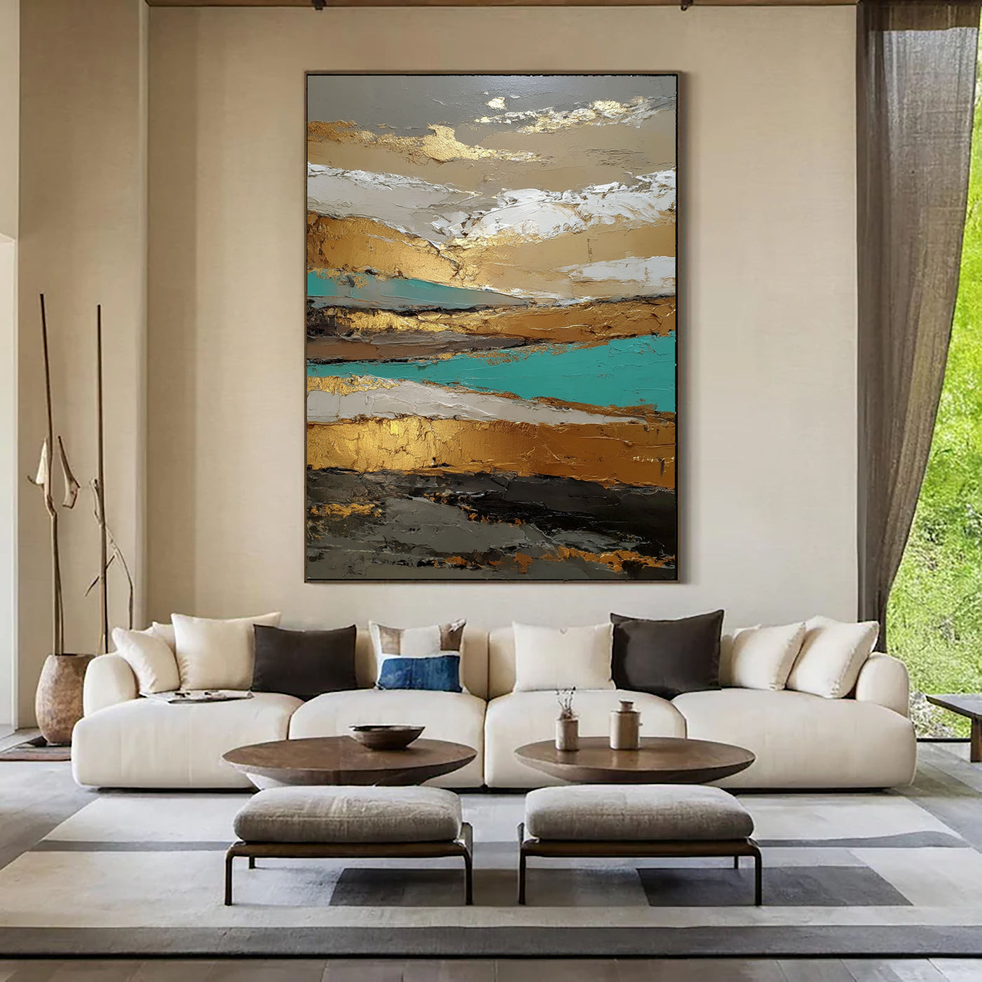Textured Gilded Horizon | Teal Accents
