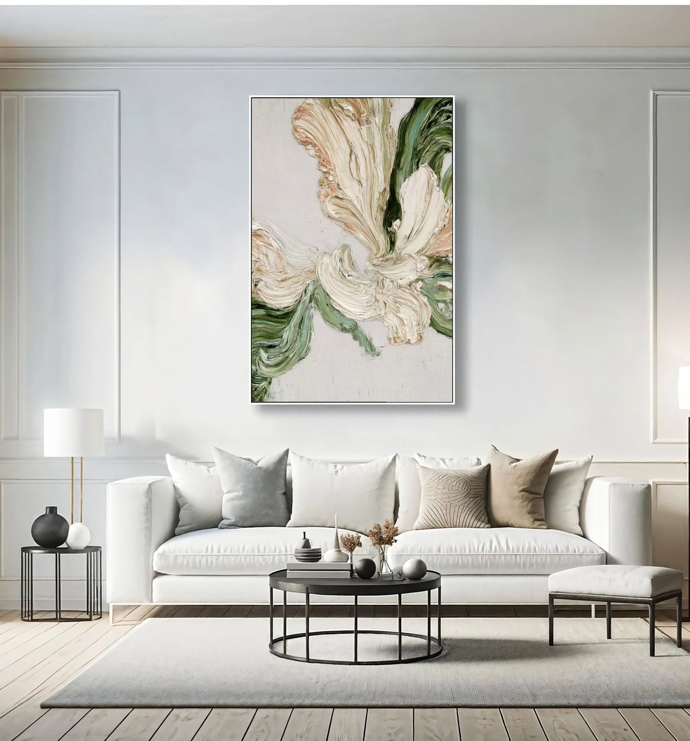 Textured Floral Impasto | Cream Verdigris