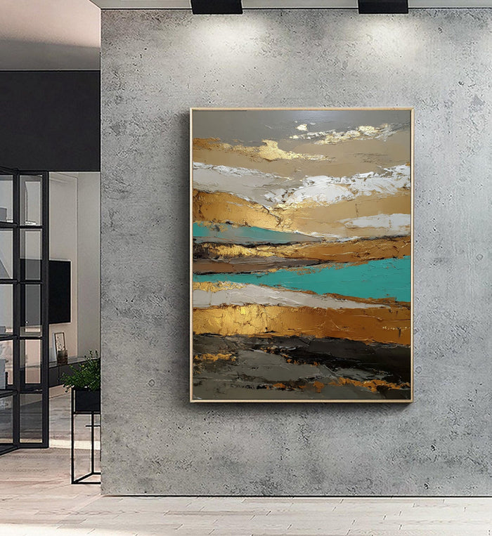 Textured Gilded Horizon | Teal Accents