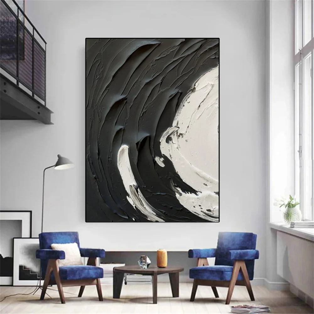 Black and White Minimalist Textured Wall Art #MT044