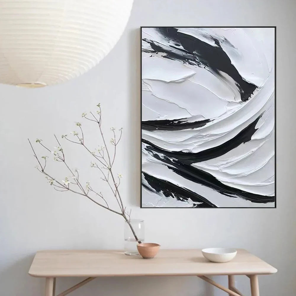 Black and White Minimalist Textured Wall Art #MT101