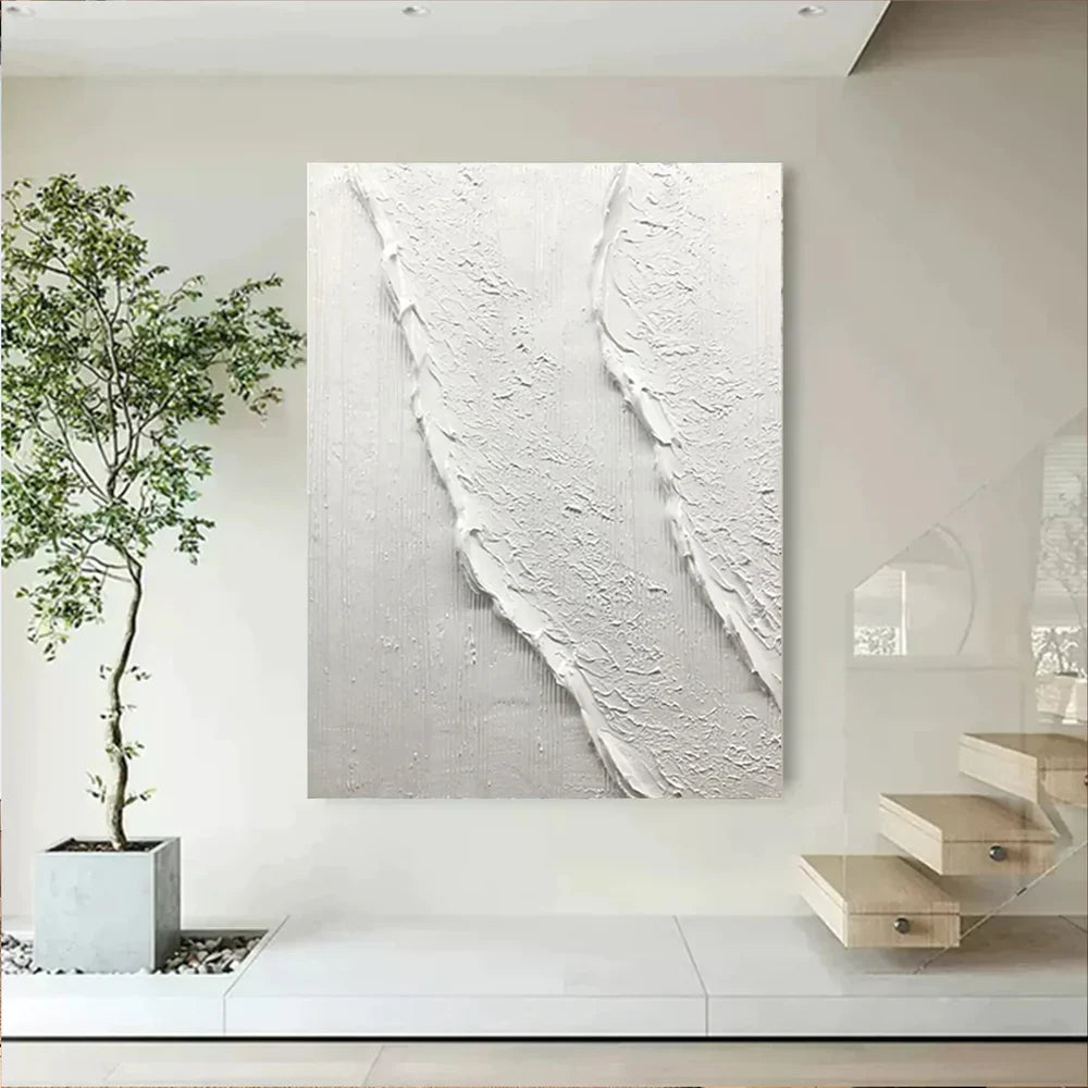 White Minimalist Textured Wall Art #MT076