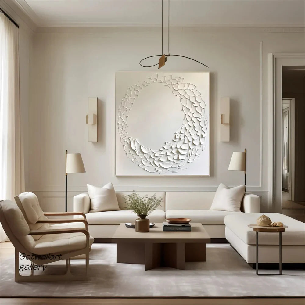 White Minimalist Textured Wall Art #MT125