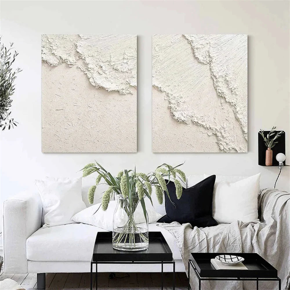 White Minimalist Textured Wall Art Set of 2 #MT121