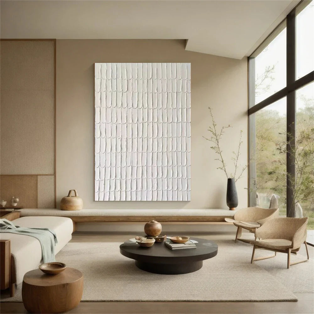 White Minimalist Textured Wall Art #MT007