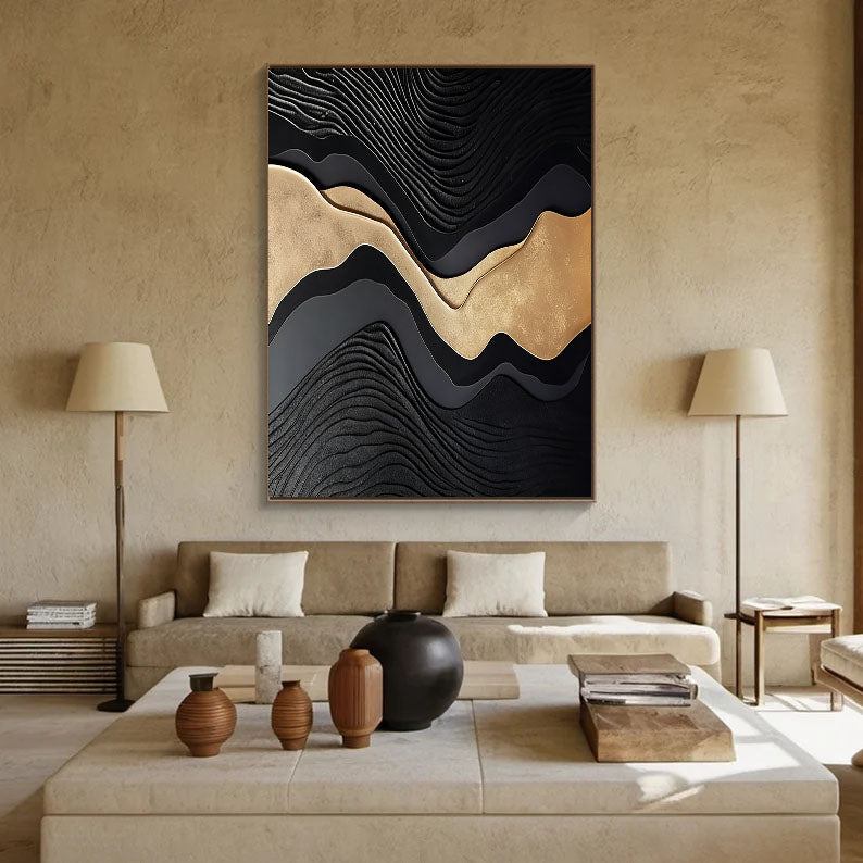 Textured Gilded Ripples | Obsidian Wave