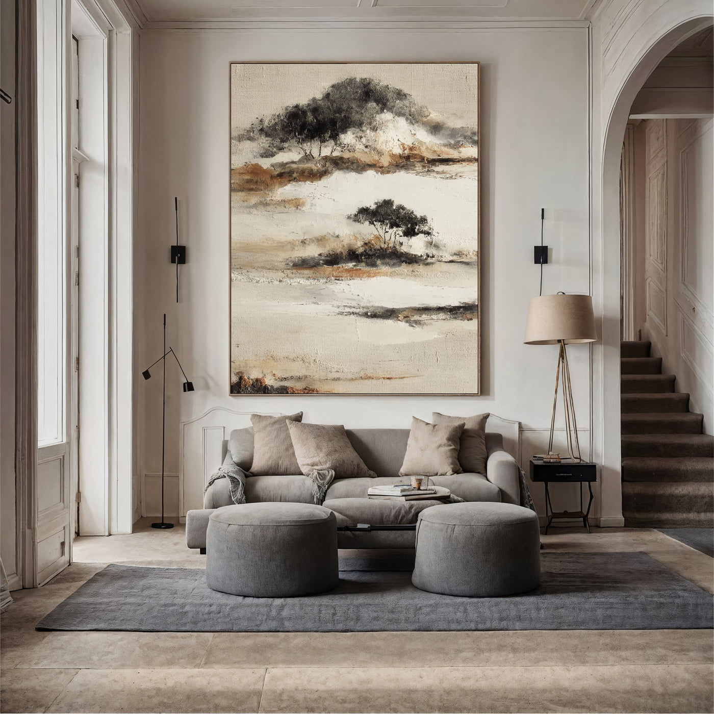Strukturierte, ruhige Landschaft | Schwarz Beige