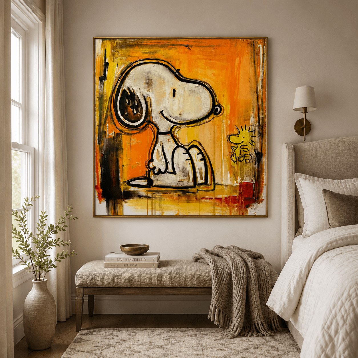 Textured Snoopy Duo | Orange Backdrop