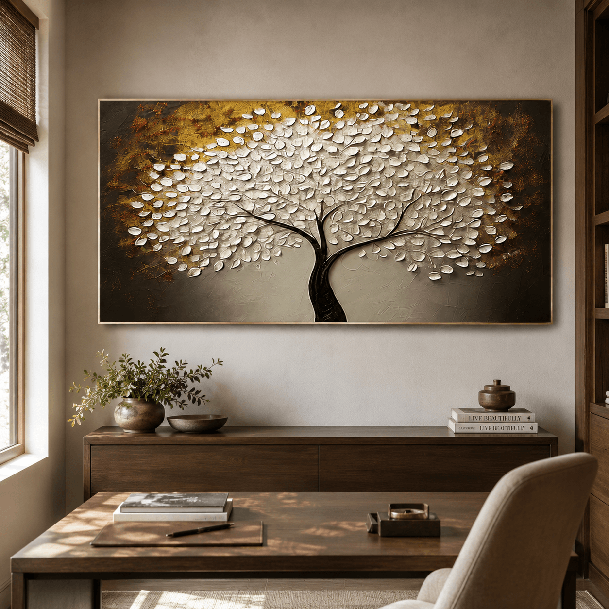 Textured Tree Opulence | White Brown