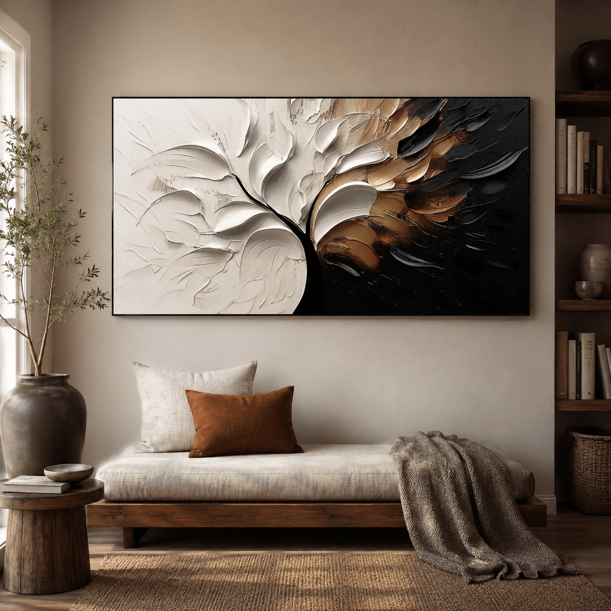 Textured Foliage Grandeur | Gold White