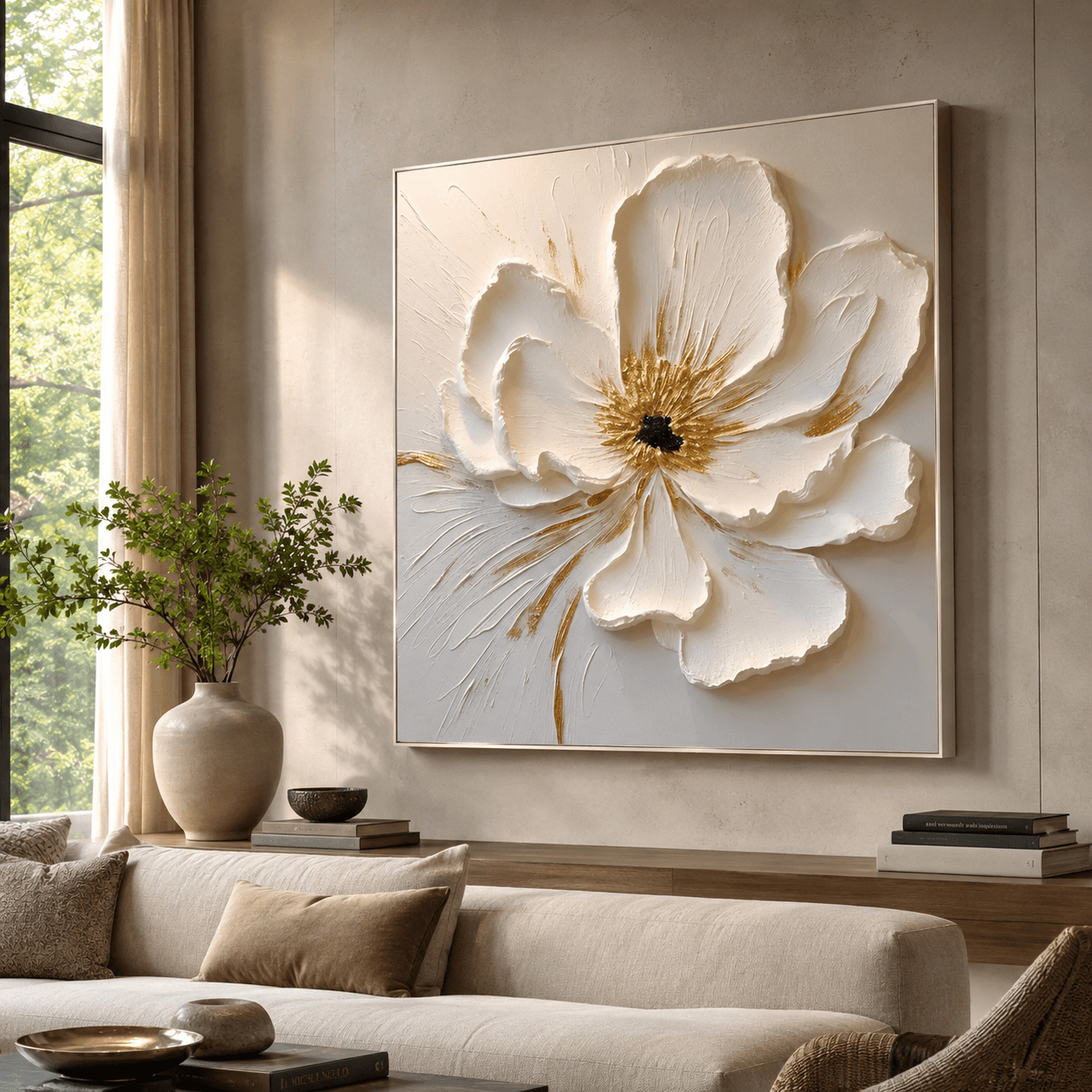 Textured Floral Opulence | White Bloom