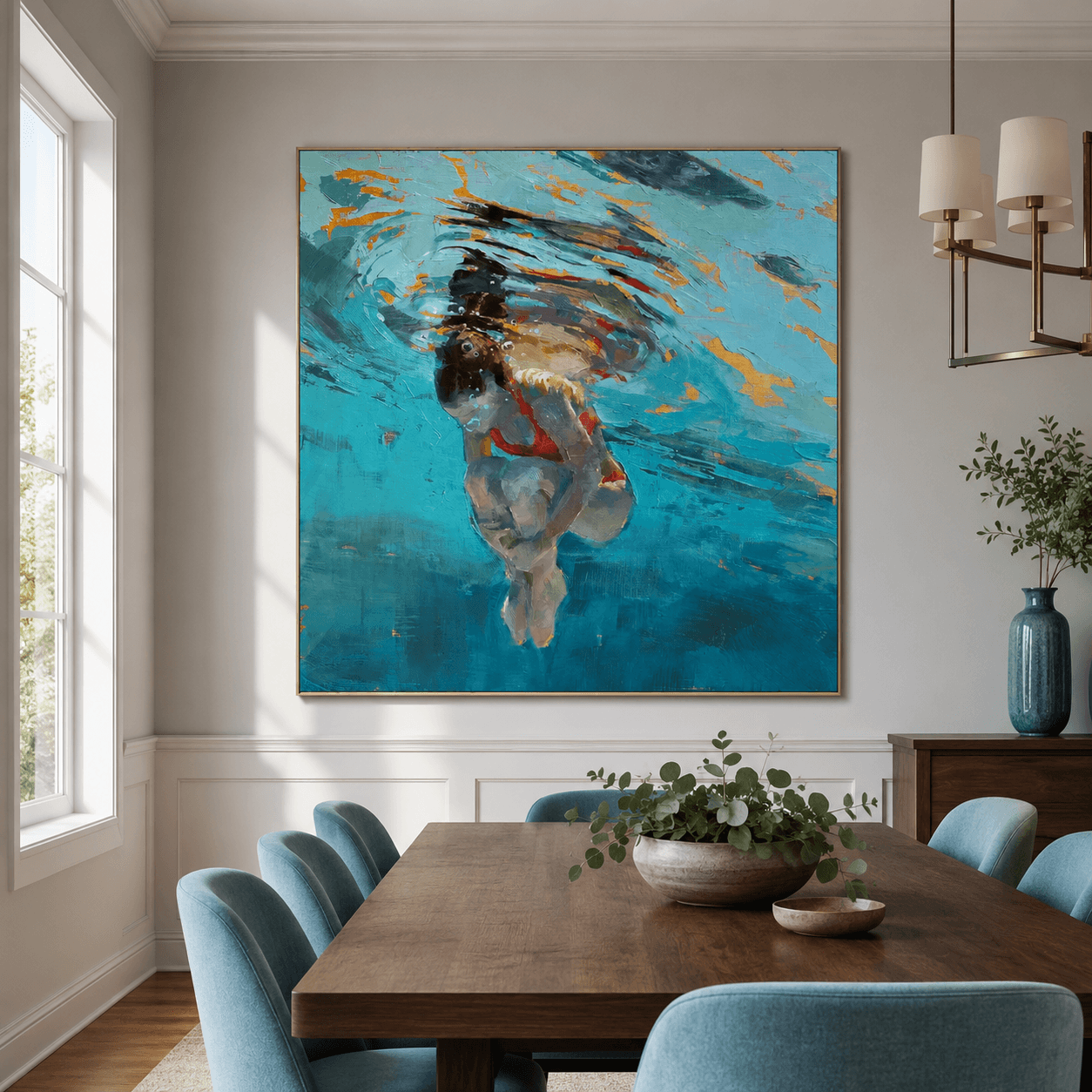 Figurative Underwater Swim Art | Vibrant Leisure Vibe