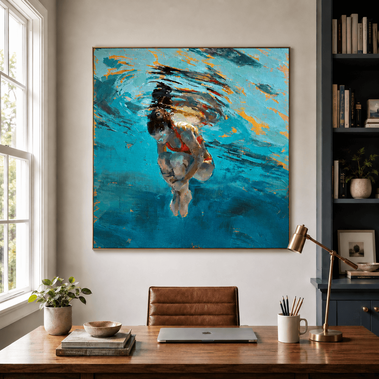 Figurative Underwater Swim Art | Vibrant Leisure Vibe