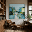 Strukturierte Abstrakte Stadt | Petrolfarbene Kunst