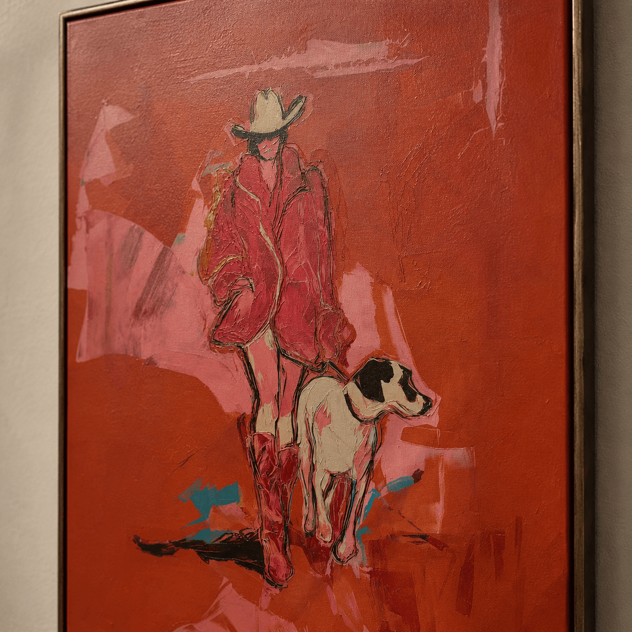 Amerikanische Vintage-Kunst | Cowgirl-Hundespaziergang