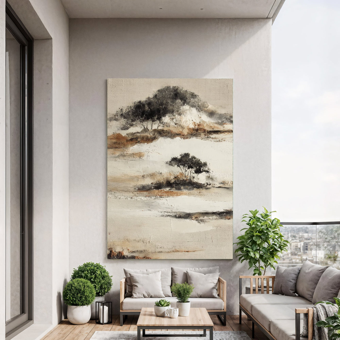 Strukturierte, ruhige Landschaft | Schwarz Beige