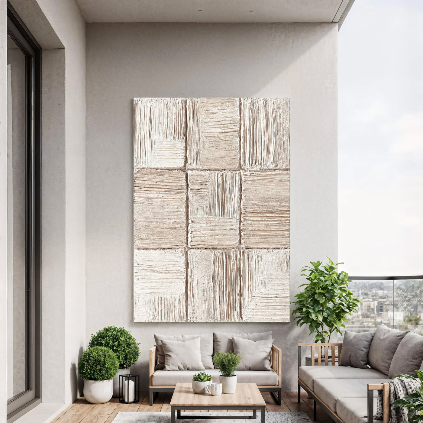 Textured Neutral Opulence | Cream Grid