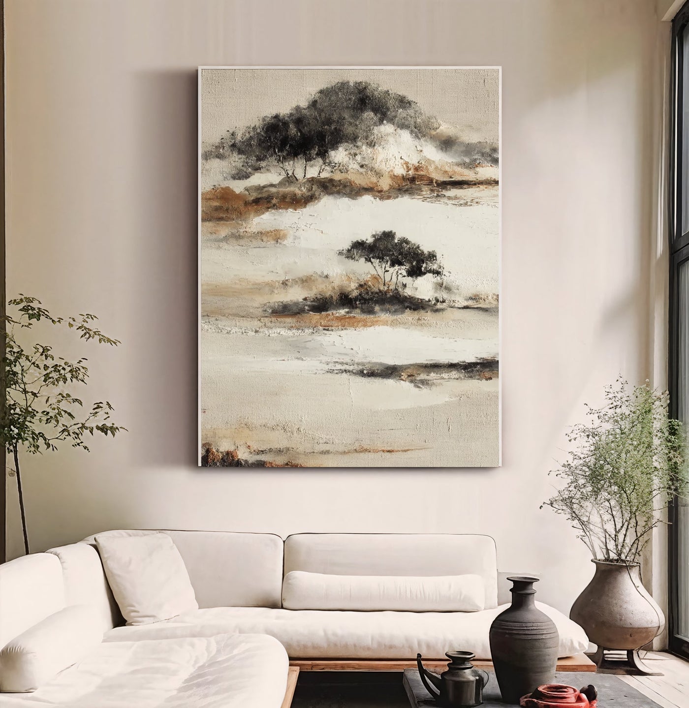 Strukturierte, ruhige Landschaft | Schwarz Beige