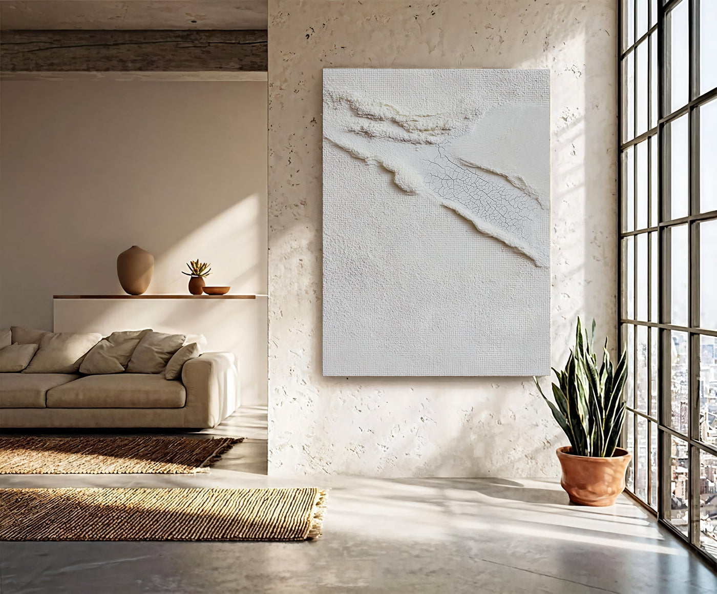 Textured White Fissures | Ivory Hues