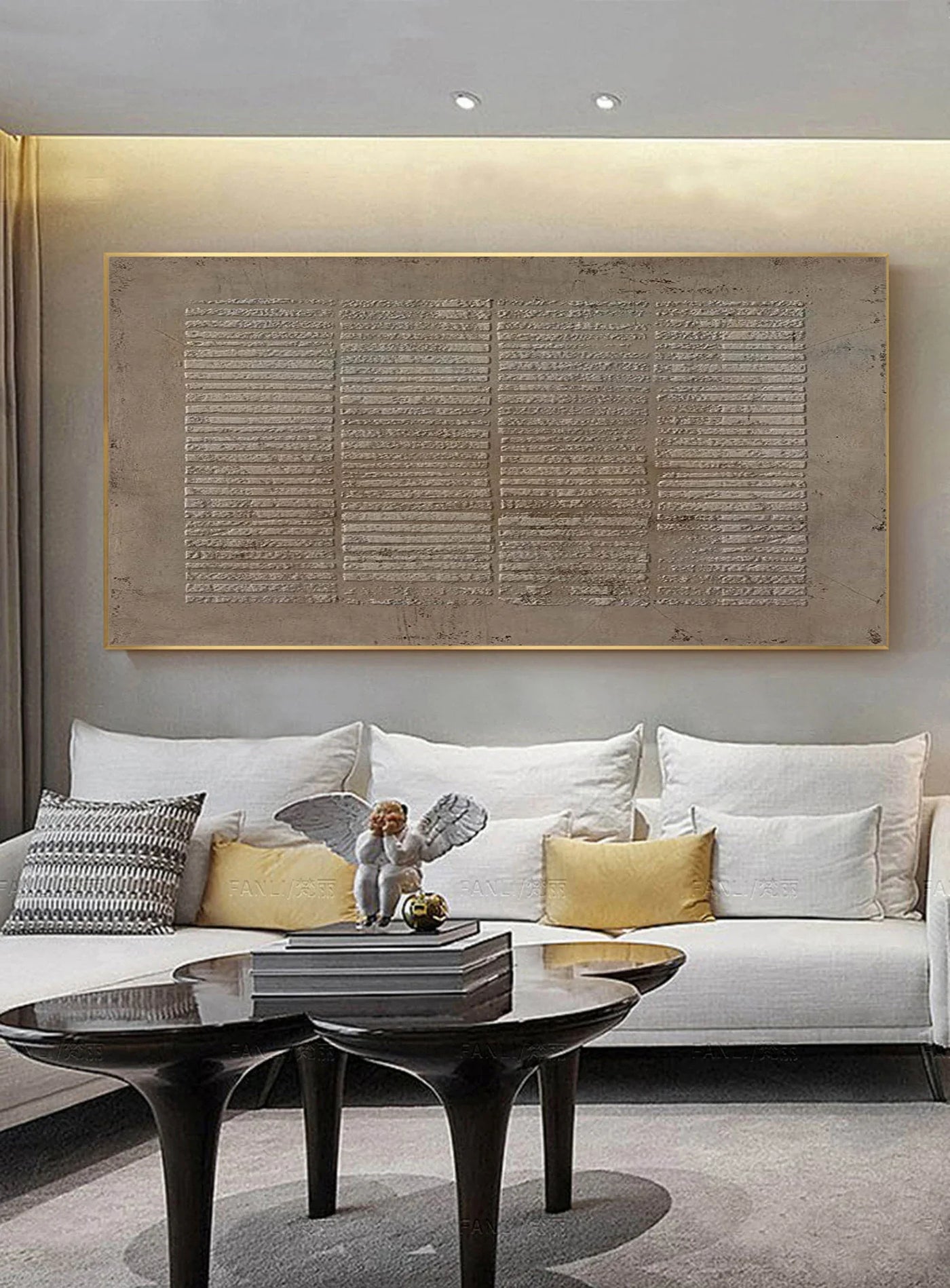 Textured Beige Grid Art | Subtle Elegance