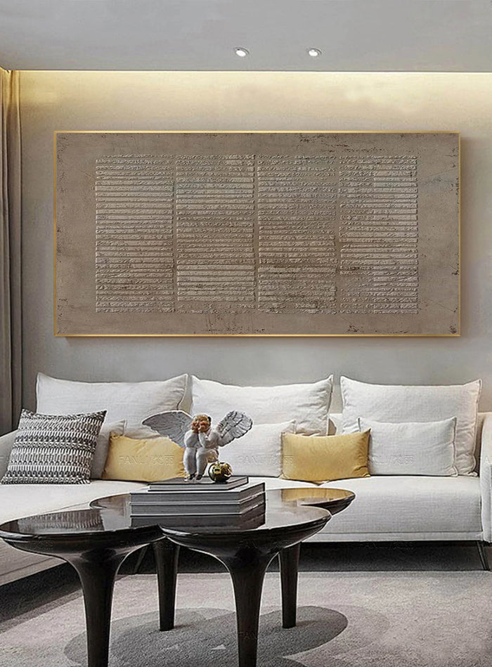 Textured Beige Grid Art | Subtle Elegance