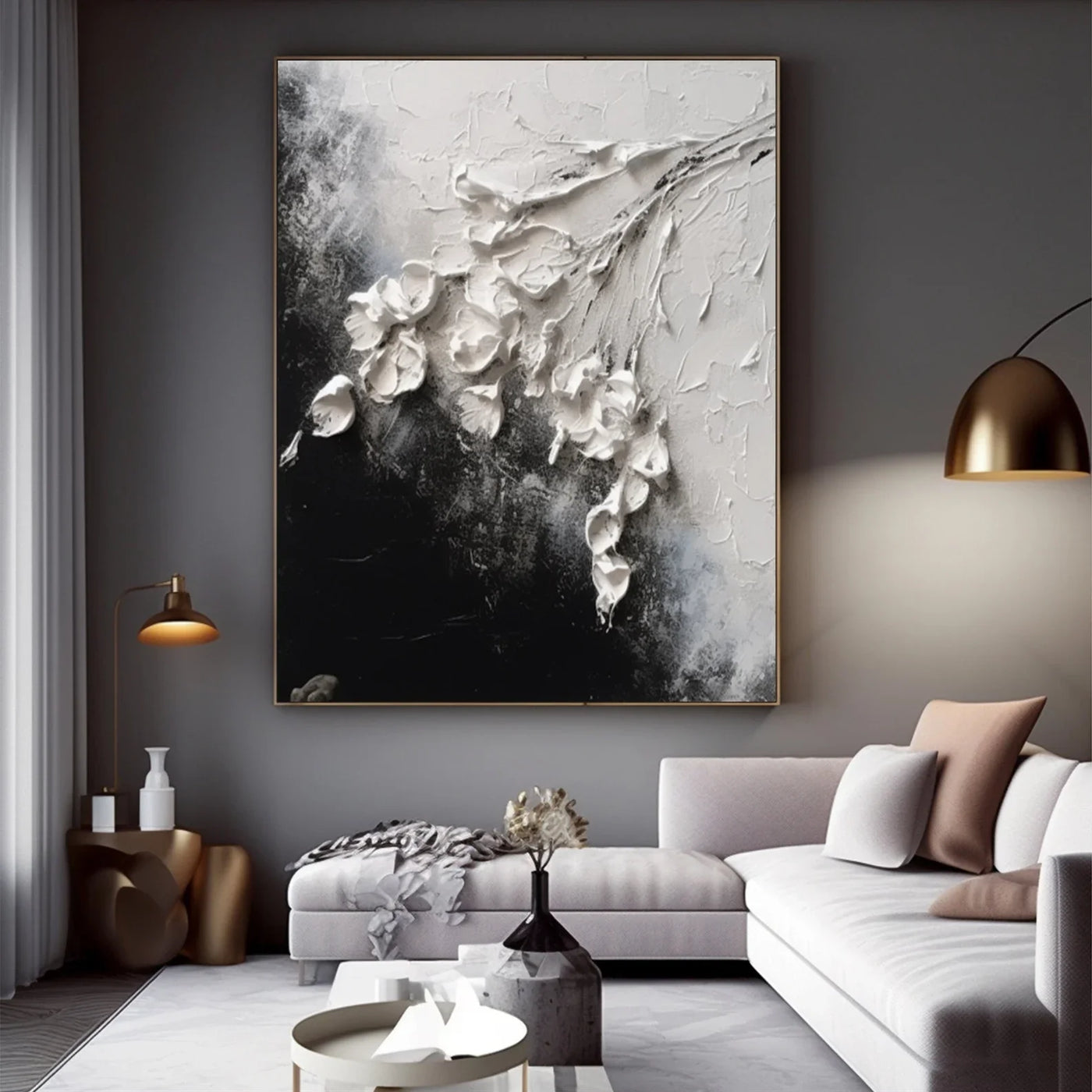 Textured Floral Monochrome | White Black