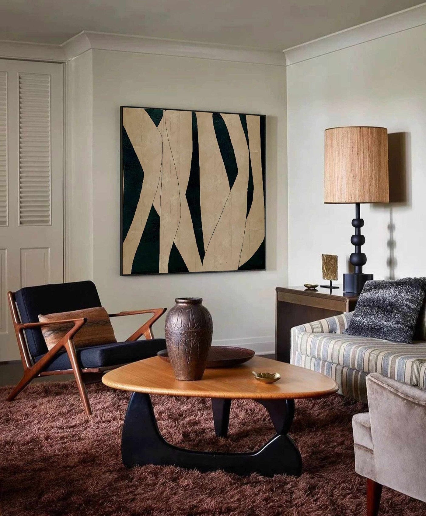 Abstract Beige Black Art | Sleek Sophistication
