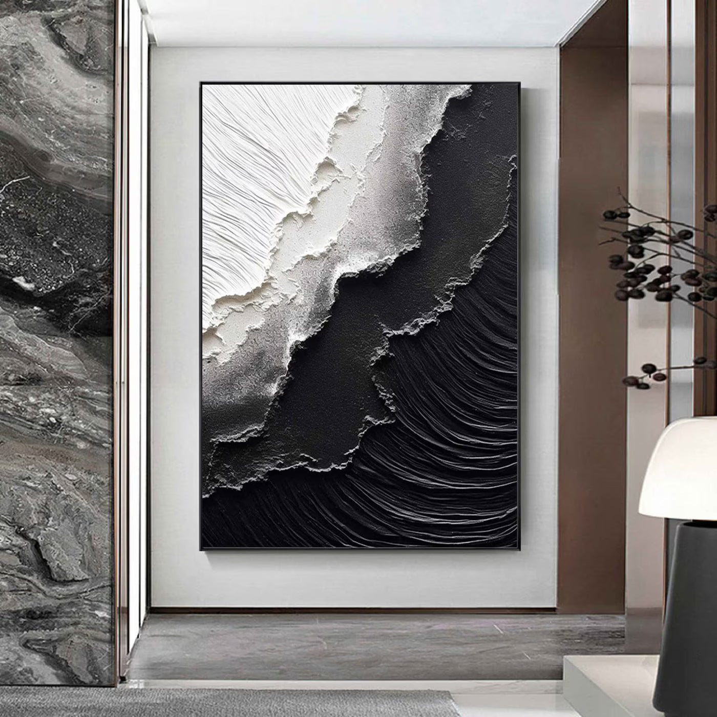 Textured Monochrome Waves | Black White