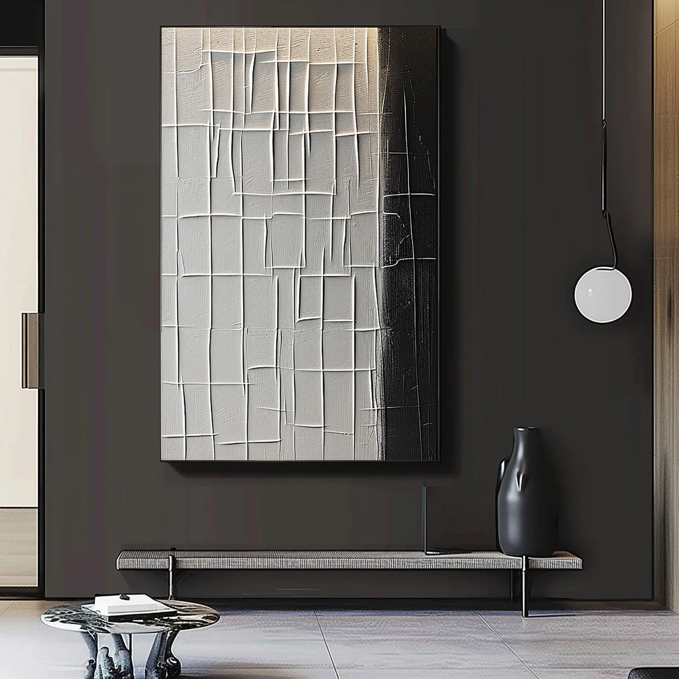 Textured Geometric Contrast | Grey Black