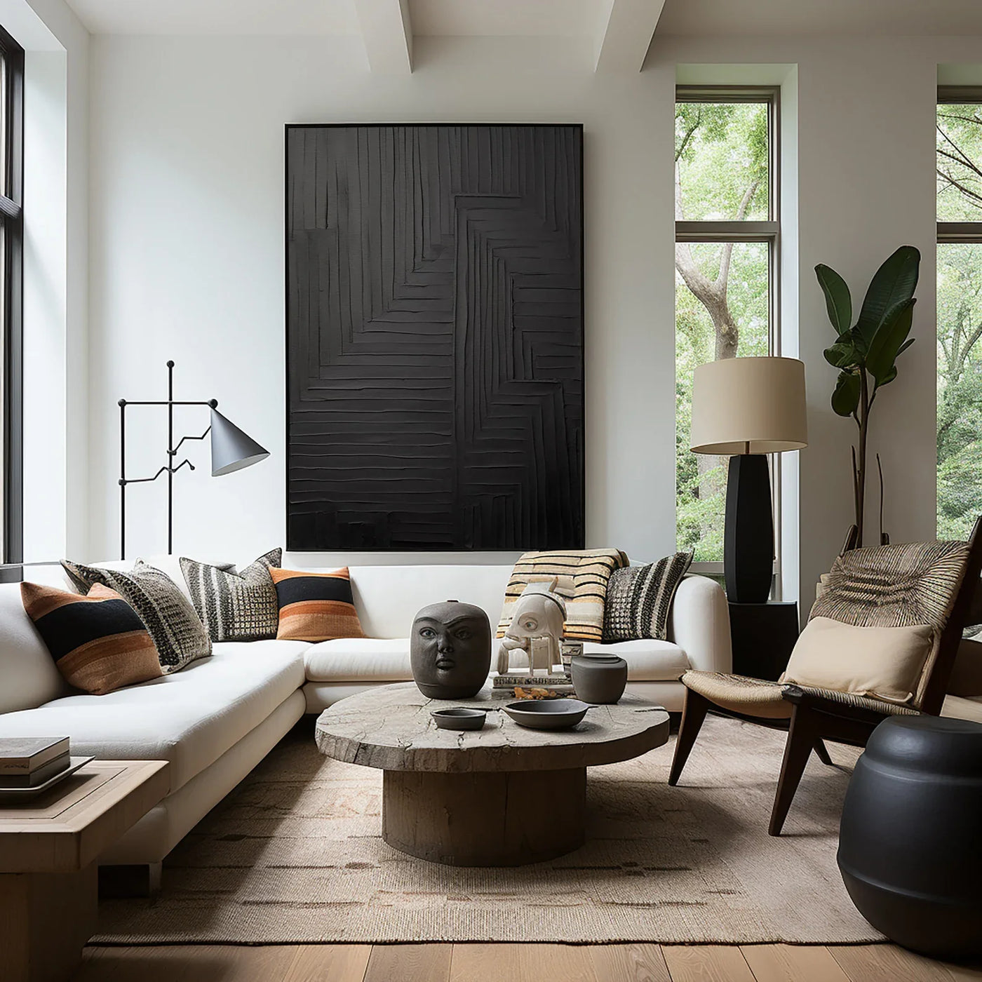 Textured Geometric Opulence | Black Lines