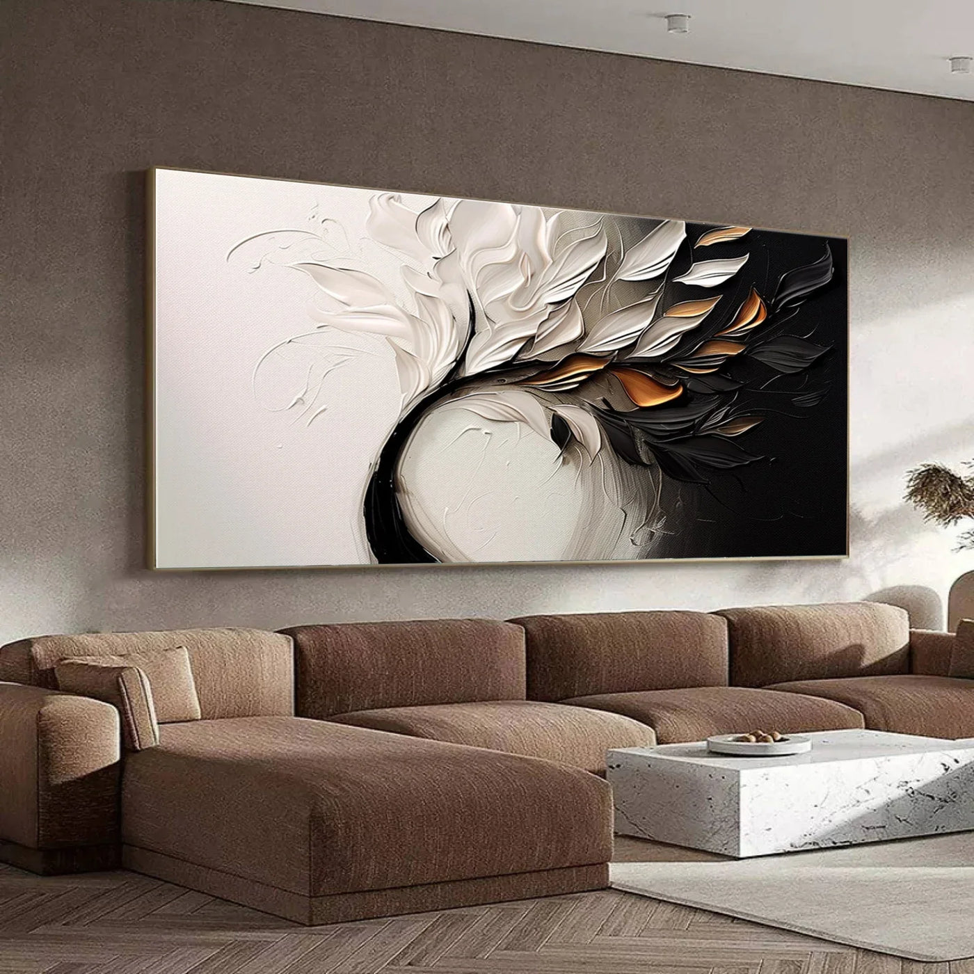Textured Leaf Opulence | Gold Black