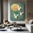 Eastern Crane & Golden Moon Art | Timeless Grace