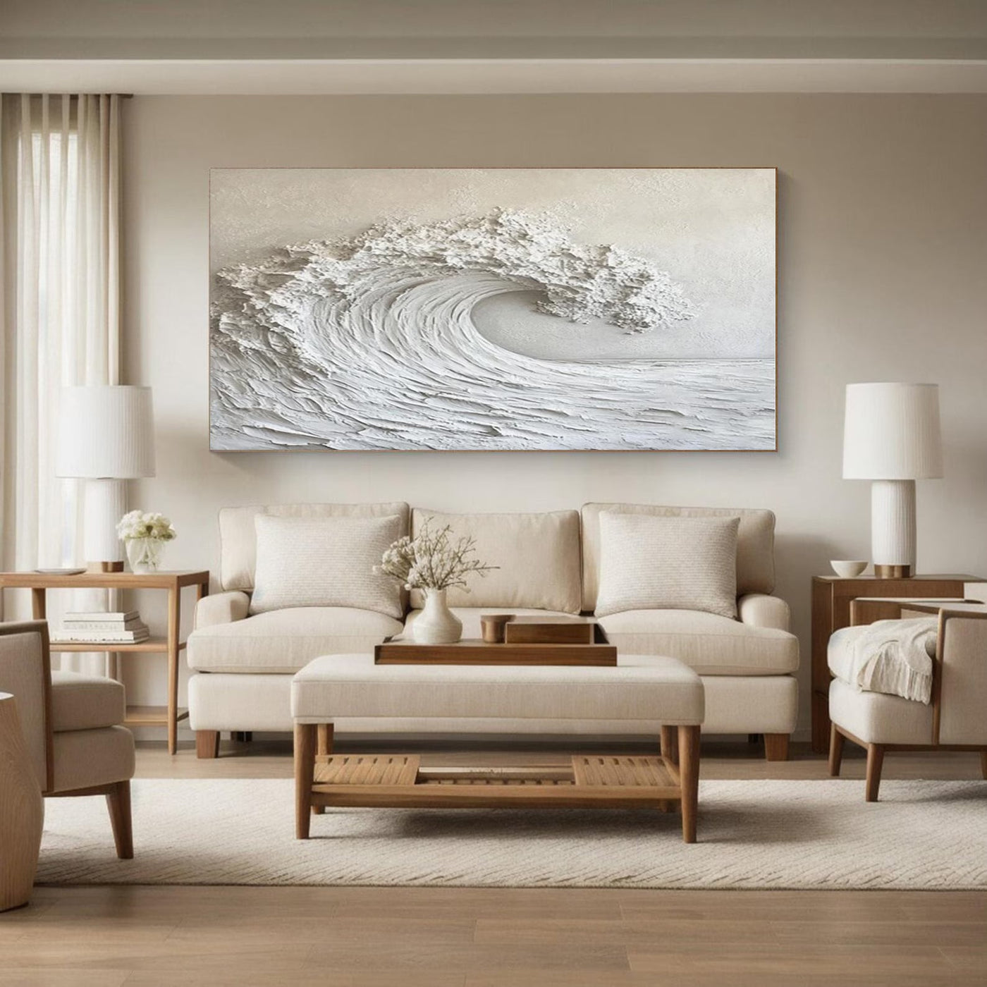 Textured Wave Grandeur | White Surge