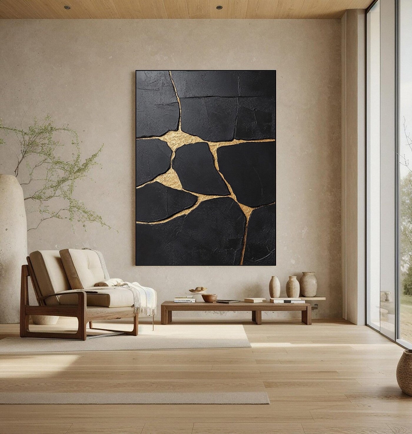 Textured Cracked Opulence | Black Gold