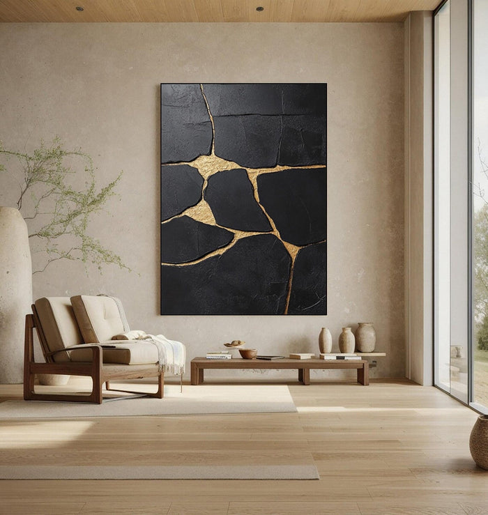 Textured Cracked Opulence | Black Gold