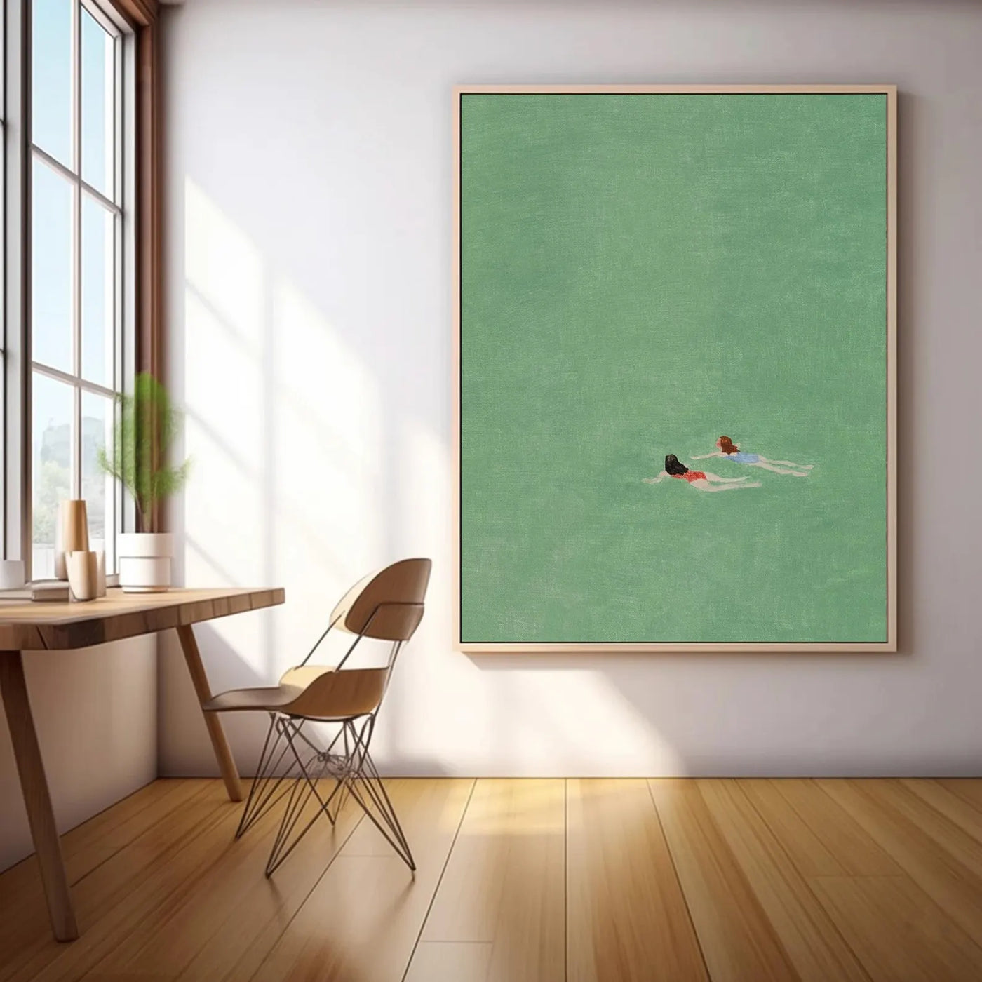 Figurative Swimming Scene Art | Serene Leisure Vibe