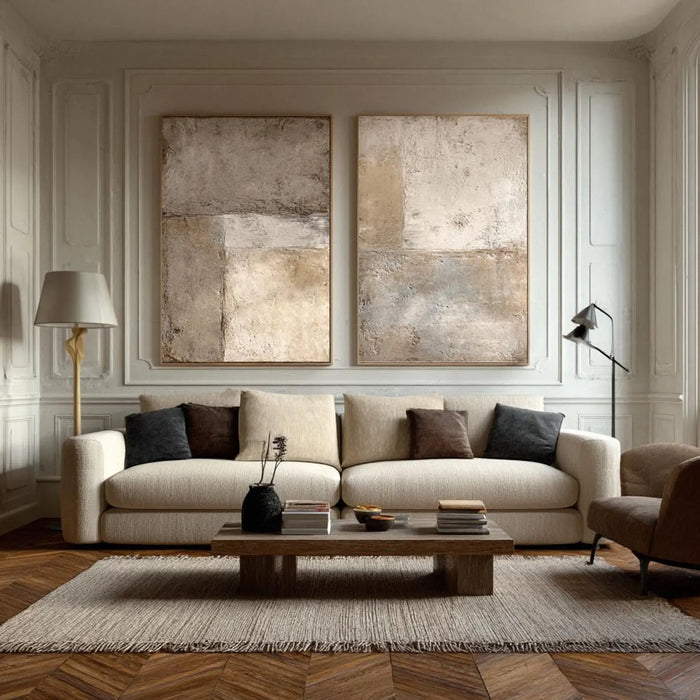 Aged Textured Panels | Beige Diptych