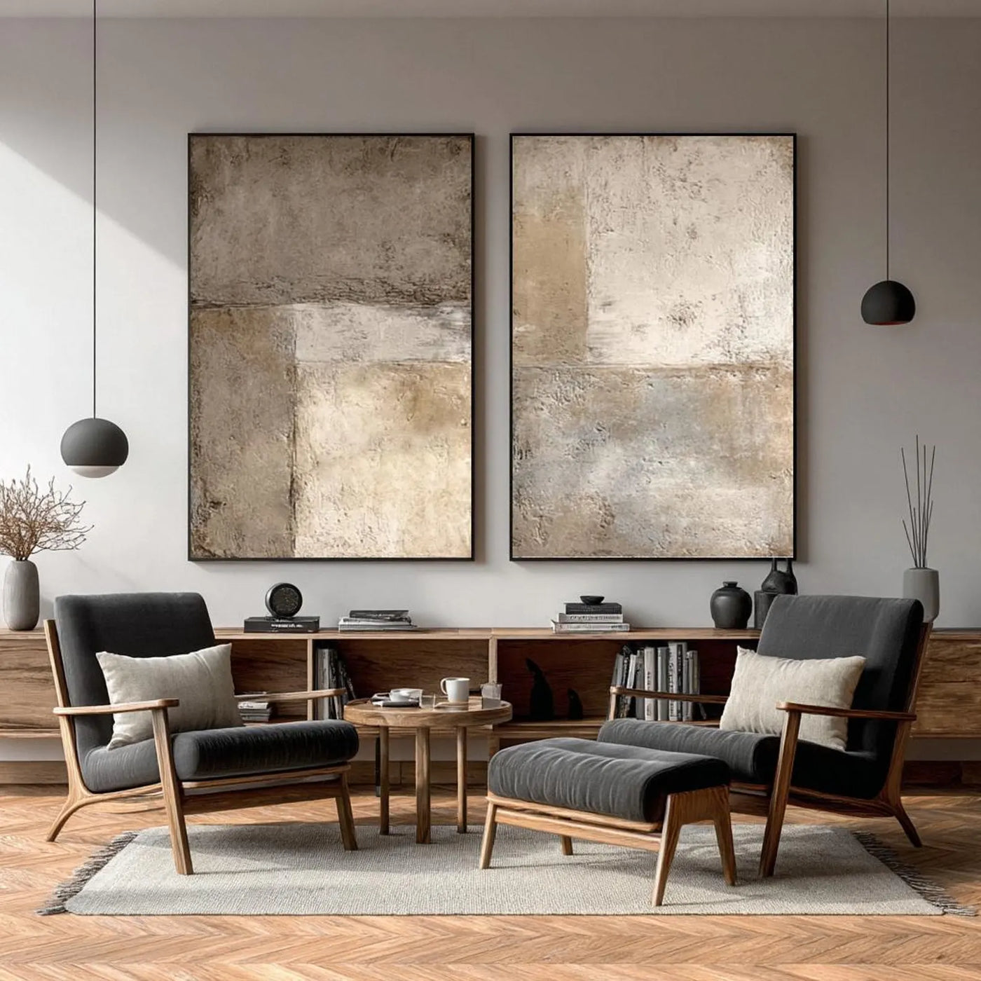 Aged Textured Panels | Beige Diptych
