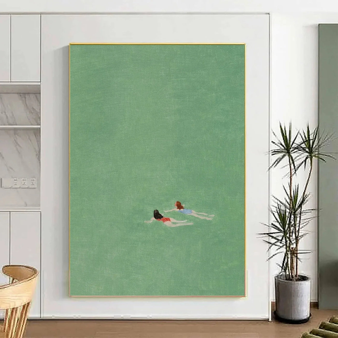 Figurative Swimming Scene Art | Serene Leisure Vibe