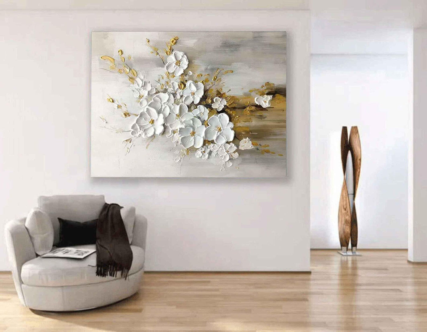 Textured Floral Grandeur | White Gold