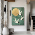 Eastern Crane & Golden Moon Art | Timeless Grace