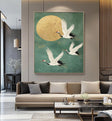 Eastern Crane & Golden Moon Art | Timeless Grace
