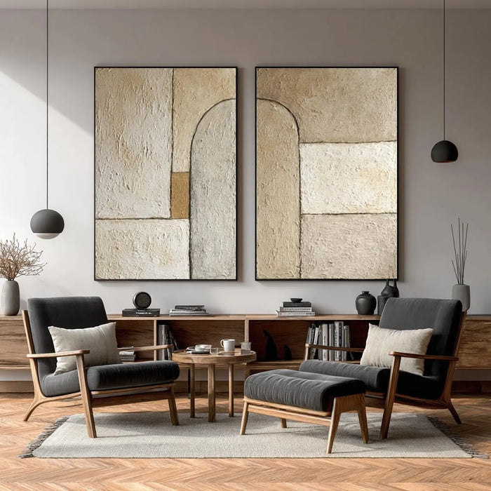 Textured Arched Forms | Beige Duo