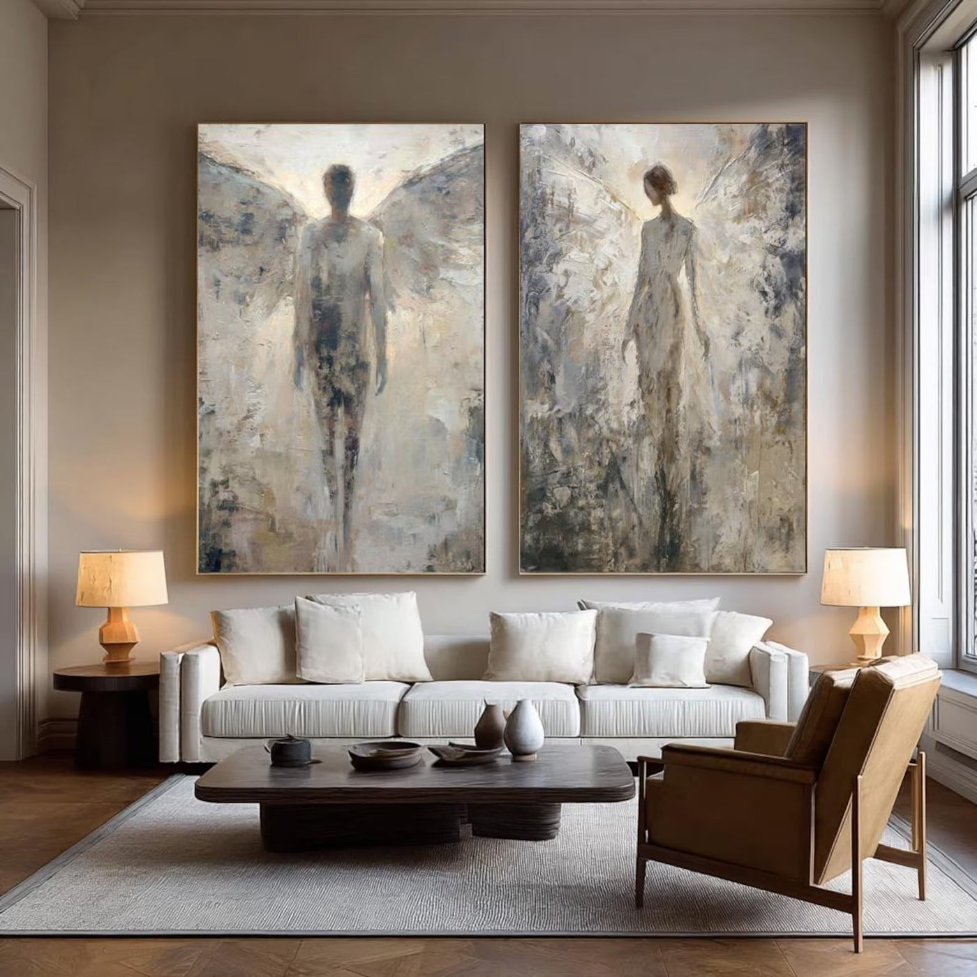 Ethereal Angelic Figures | Gray Duo
