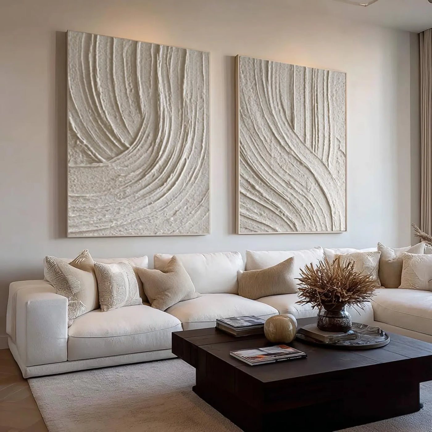 Sculpted Textured Waves | Ivory Pair