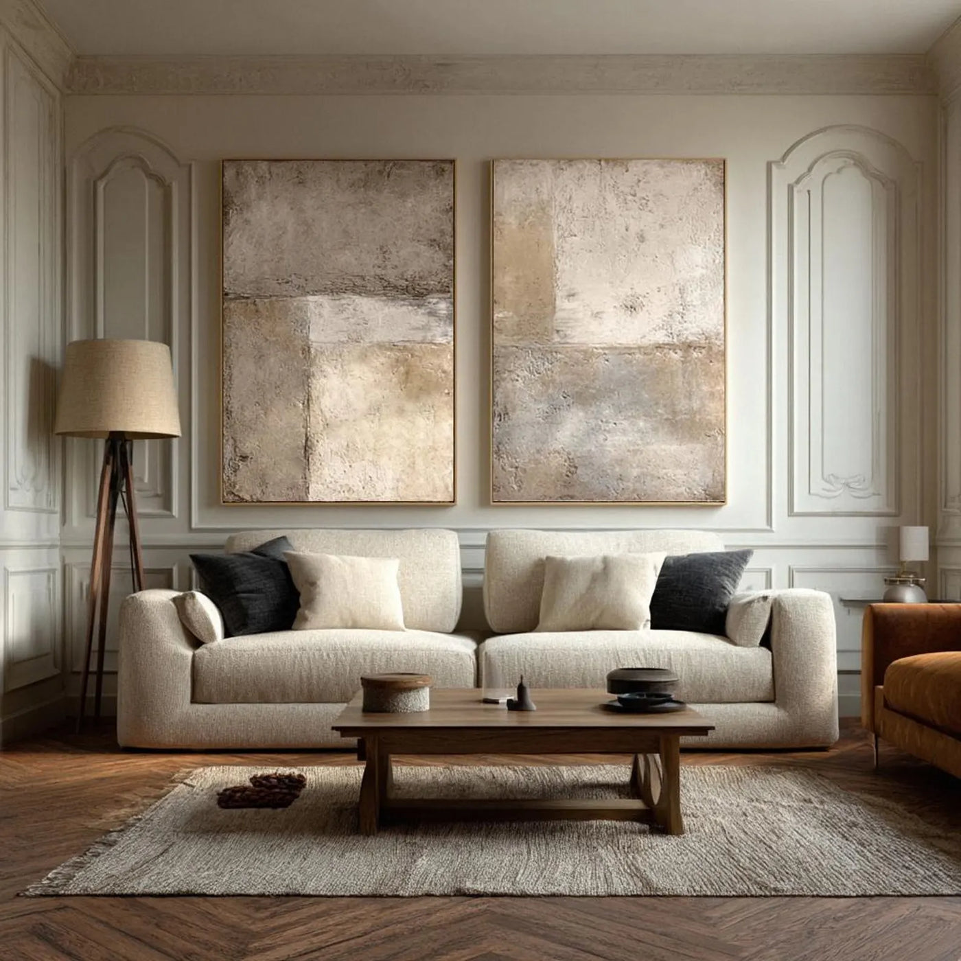 Aged Textured Panels | Beige Diptych