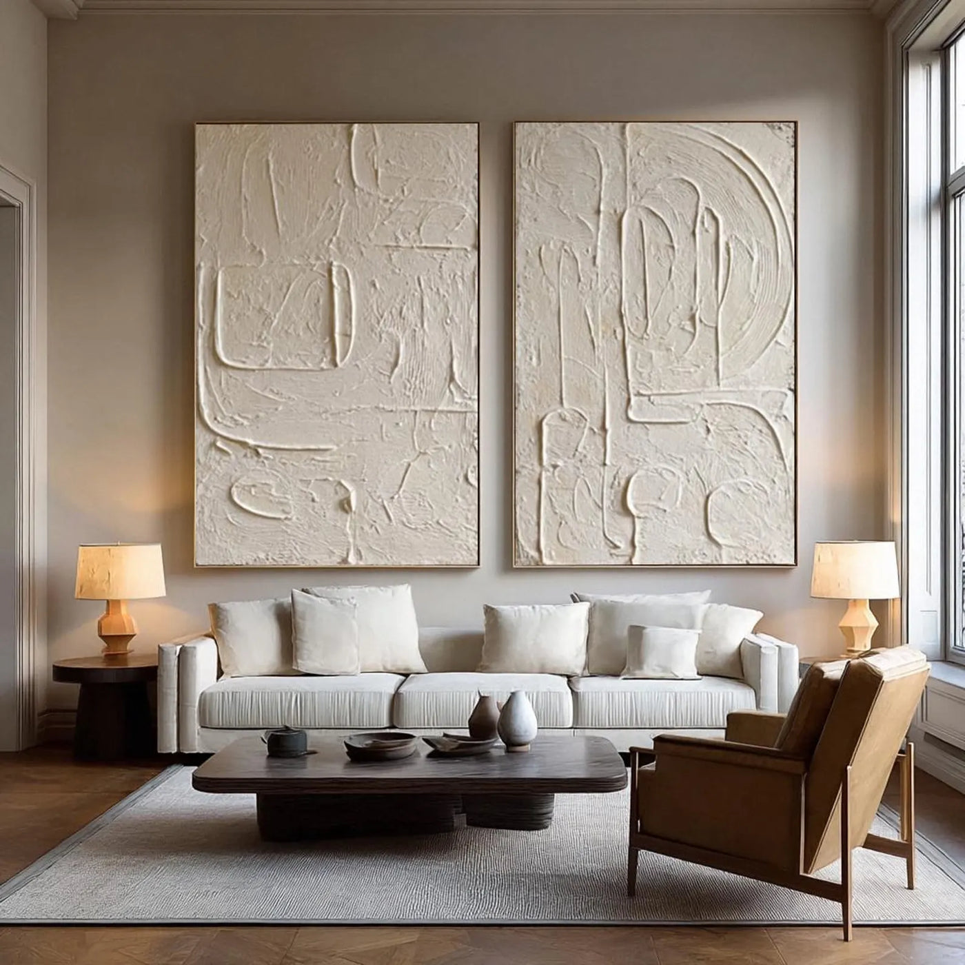 Abstract Relief Forms | Cream Duo