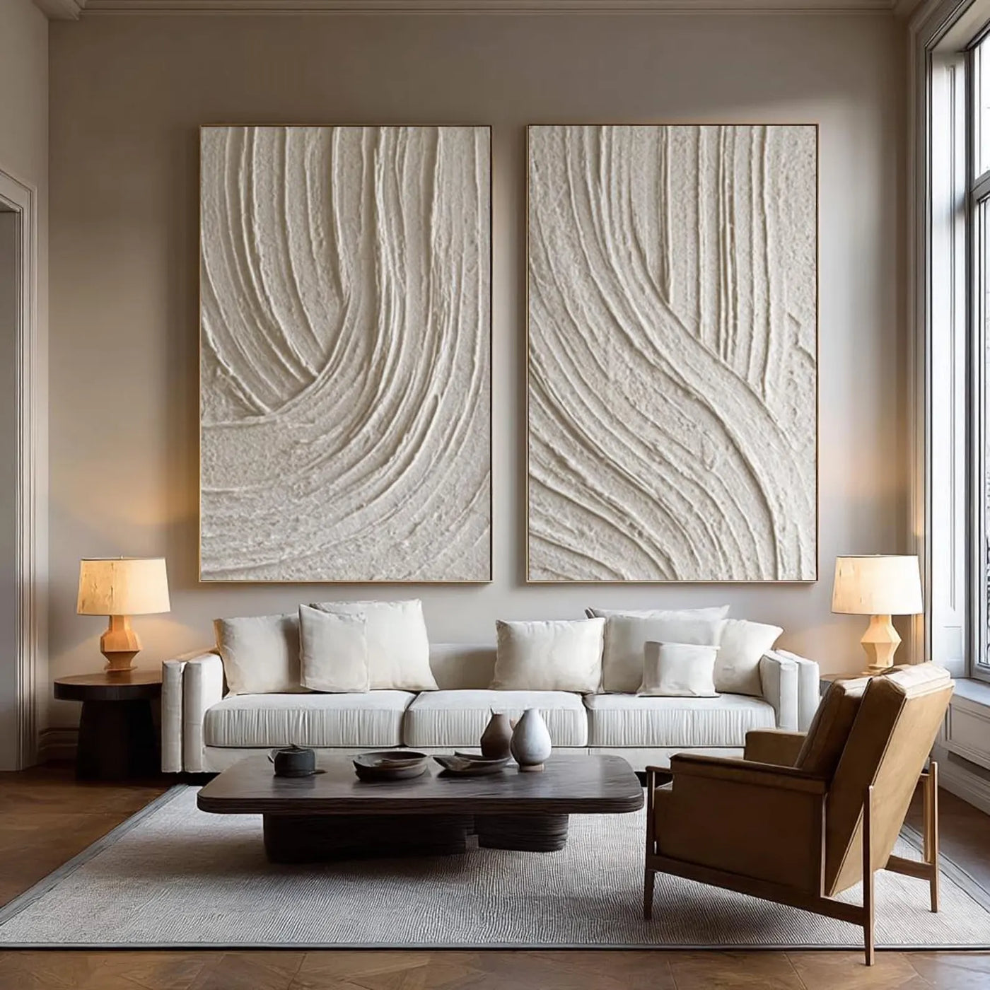 Sculpted Textured Waves | Ivory Pair