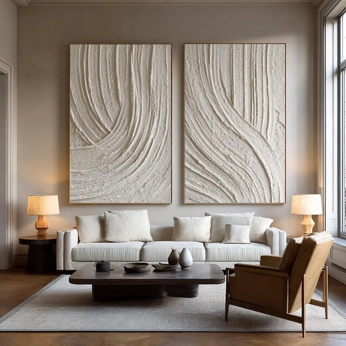 Sculpted Textured Waves | Ivory Pair