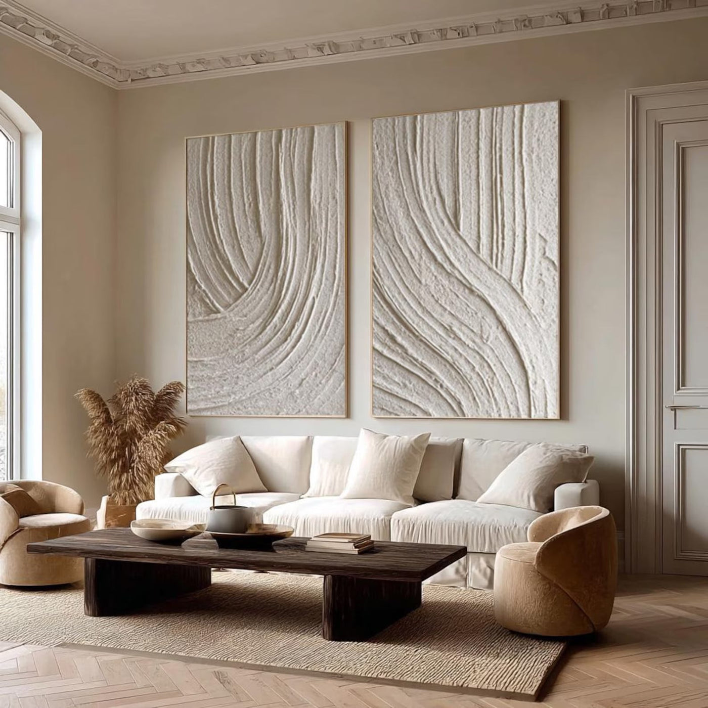 Sculpted Textured Waves | Ivory Pair